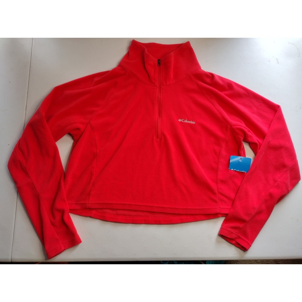 Columbia Red Fleece Quarter Zip Pullover Cropped Top Women‎ L